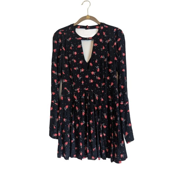 2 Free People Tegan Black Floral Mini Dress. - Picture 2 of 11